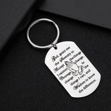 Load image into Gallery viewer, Christian Keychain Encouragement Gifts for Men Women Sobriety Addiction Recovery Dog Tag Serenity Prayer Gift for Him Her Inspirational Religious Birthday Christmas Key Chain