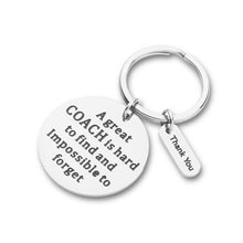 Load image into Gallery viewer, Coach Gifts Keychain Football Basketball Swimming Baseball Appreciation Gifts for Coach A Great Coach is Hard to Forget Thank You Gifts for Men Women