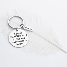 Load image into Gallery viewer, Coach Gifts Keychain Football Basketball Swimming Baseball Appreciation Gifts for Coach A Great Coach is Hard to Forget Thank You Gifts for Men Women