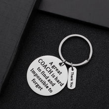 Load image into Gallery viewer, Coach Gifts Keychain Football Basketball Swimming Baseball Appreciation Gifts for Coach A Great Coach is Hard to Forget Thank You Gifts for Men Women