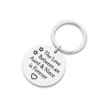 Load image into Gallery viewer, Aunt Gift Keychain Mothers Day Gifts Charm Key Ring Aunt Gifts from Niece Birthday Family Gifts for Her Women The Love Between Aunt and Niece is Forever