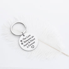 Load image into Gallery viewer, Aunt Gift Keychain Mothers Day Gifts Charm Key Ring Aunt Gifts from Niece Birthday Family Gifts for Her Women The Love Between Aunt and Niece is Forever