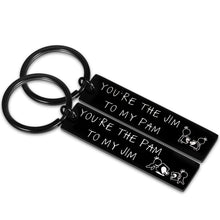 Load image into Gallery viewer, The Office Couple Gifts Keychain Set of 2 for Boyfriend Girlfriend Husband Wife Valentine Birthday Pres Jim and Pam Gift Engagement Wedding Anniversary Christmas TV Show Lover Keyring for Him Her