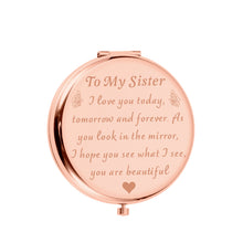 Load image into Gallery viewer, Birthday Gift for Sisters Compact Mirror from Sister Brother Friend Christmas Graduation Friendship Gift for Best Friend Big Little Sister Women Valentine Wedding Travel Makeup Gift for Girl Her