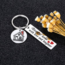 Load image into Gallery viewer, Housewarming Gifts Keychain for Husband Wife Couple First New Home Gift for New House Owner Bless Our Home with Love and Laughter Family Moving Home Realtor Closing Key Chain
