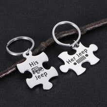 Load image into Gallery viewer, Jeep Lovers Gifts Couple Set Keychain Valentine’s Day Gift for Wife Husband Her Jeep His Jeep Puzzle Key Chain for Girlfriend Boyfriend Birthday Anniversary Wedding New Car Gift for Him Her
