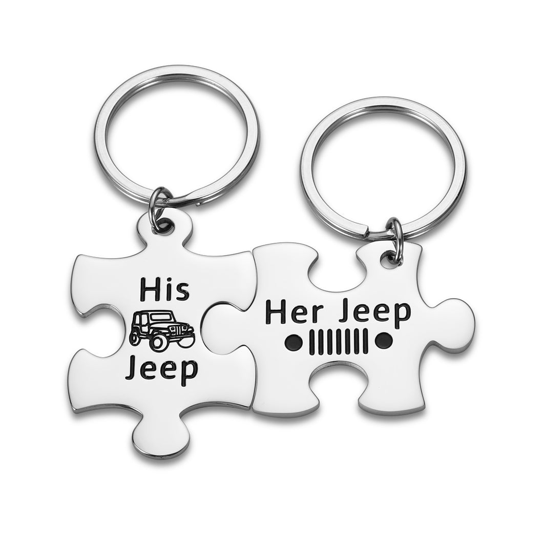 Jeep Lovers Gifts Couple Set Keychain Valentine’s Day Gift for Wife Husband Her Jeep His Jeep Puzzle Key Chain for Girlfriend Boyfriend Birthday Anniversary Wedding New Car Gift for Him Her