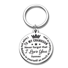Load image into Gallery viewer, Grandson Gift Keychain from Grandma Grandpa Inspirational Birthday Christmas Graduation Gifts Never Forget That I Love You Forever for Boys Kids Teenage Stocking Stuffer Jewelry Charm Present
