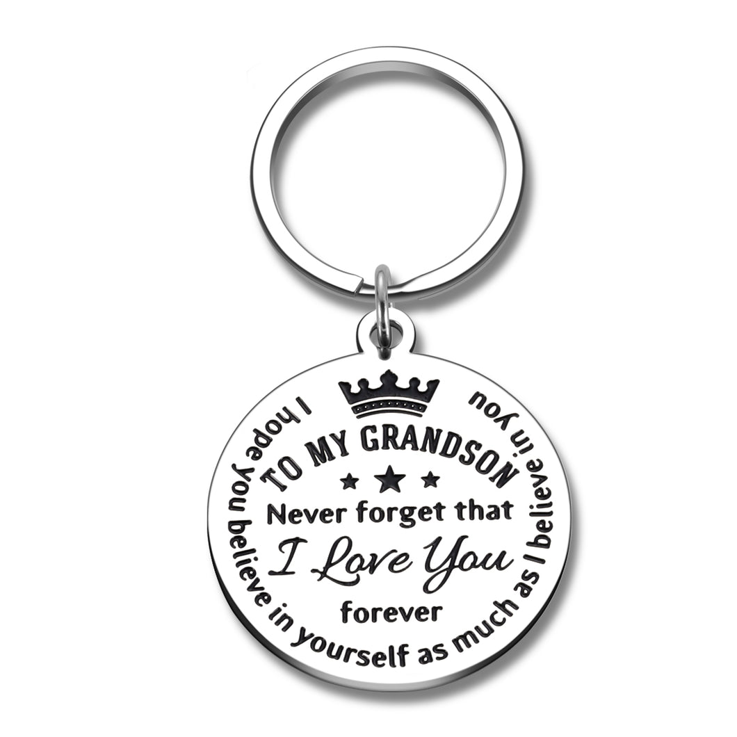 Grandson Gift Keychain from Grandma Grandpa Inspirational Birthday Christmas Graduation Gifts Never Forget That I Love You Forever for Boys Kids Teenage Stocking Stuffer Jewelry Charm Present