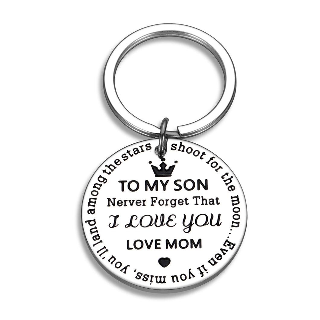 Inspirational Son Keychain from Mom Birthday Graduation Never Forget That I Love You Shoot for the Moon Key Chain Back to School for Teen Boys from Mother Stepmom