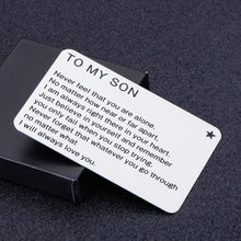 Load image into Gallery viewer, Son Gifts Wallet Card Insert from Mom Dad Inspirational Birthday Graduation Christmas for Teen Boys College Stepson Valentines Day Fathers Day Engraved Metal Wallet Card for Men Adult Him
