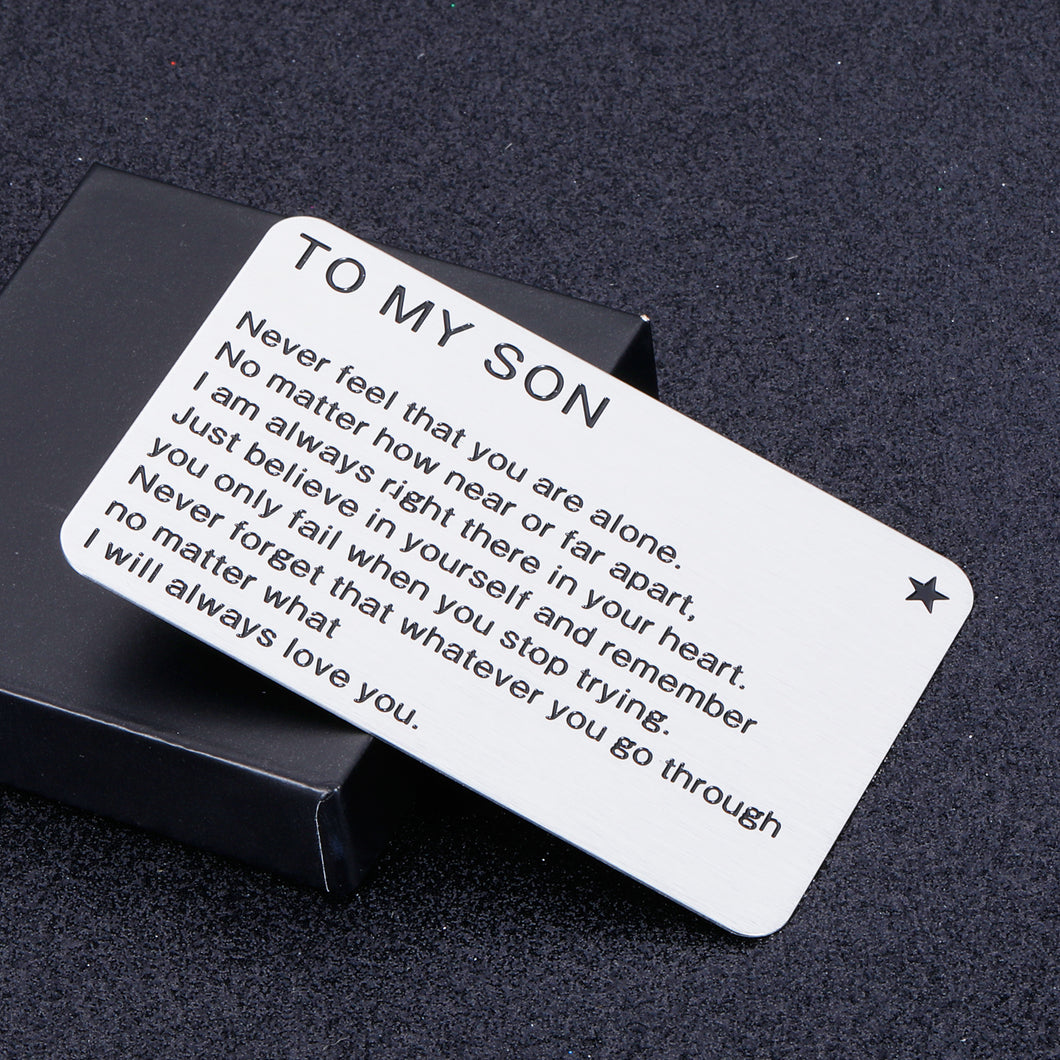 Son Gifts Wallet Card Insert from Mom Dad Inspirational Birthday Graduation Christmas for Teen Boys College Stepson Valentines Day Fathers Day Engraved Metal Wallet Card for Men Adult Him