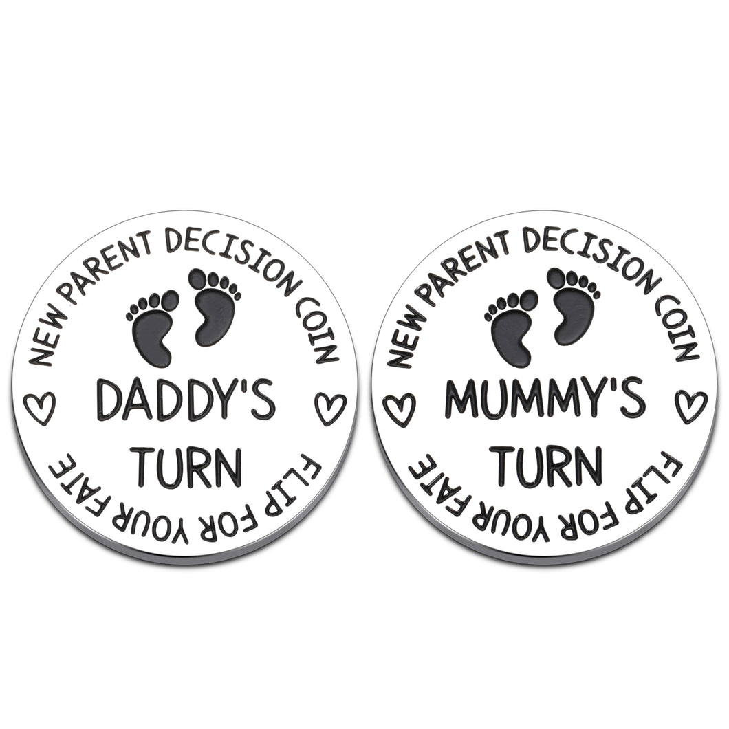 Funny New Mummy Daddy Decision Coin Gifts for Parent First Time Mom to Be Pregnancy New for Women Men Christmas Birthday Mothers Fathers Day Mom Dad Present Double Sided