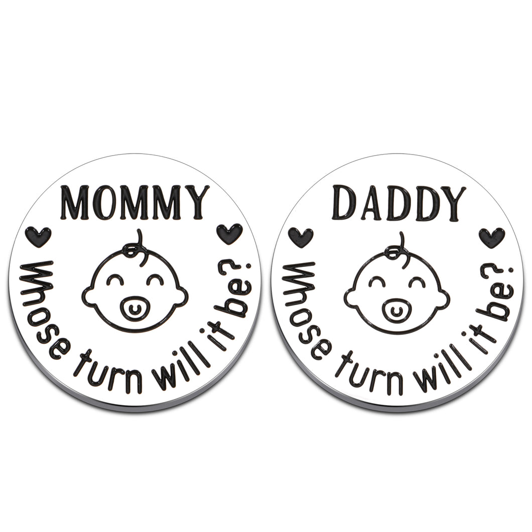 Fun New Parents Decision Coin Gifts for Mom Dad Baby Shower First Time Mommy Daddy to Be Newborn Baby Gift Pregnancy Birthday Fathers Mothers Day Christmas for Women Men Coin Present Double Sided