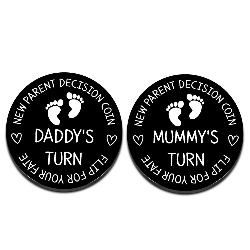 Funny New Mom Dad Decision Coin Gifts for Parent First Time Mother to Be Pregnancy New for Women Men Christmas Birthday Mothers Fathers Day Mummy Daddy Present Black Double Sided