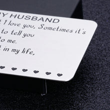 Load image into Gallery viewer, Husband Gifts from Wife Wallet Card Insert Gift Birthday Valentines Day Wedding Anniversary Metal Wallet Card for Him Men Hubby Christmas Engagement Long Distance Card Present for Groom Fiance
