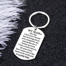 Load image into Gallery viewer, Valentine Gifts Husband Keychain for Him Boyfriend Anniversary Birthday to My Man Couple Wedding Long Distance Relationship Stocking Stuffer Gifts for Hubby Fiance Groom Key Pendant Jewelry
