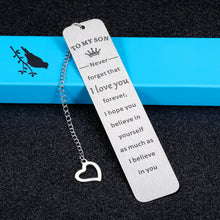 Load image into Gallery viewer, Son Gift from Mom Dad Birthday High School Graduation Bookmark for Son Teen Boy Stepson Inspirational Christmas Back to School Gift for Kid Adult Son in Law Book Lover Love You Gift for Men Him
