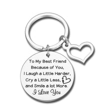Load image into Gallery viewer, Friendship Gifts Keychain Thank You Gift to My Best Friend Because of You I Smile A Lot More I Love You Appreciation Gifts for BFF Sisters Birthday Graduation Valentine Christmas Gift for Teen Girls
