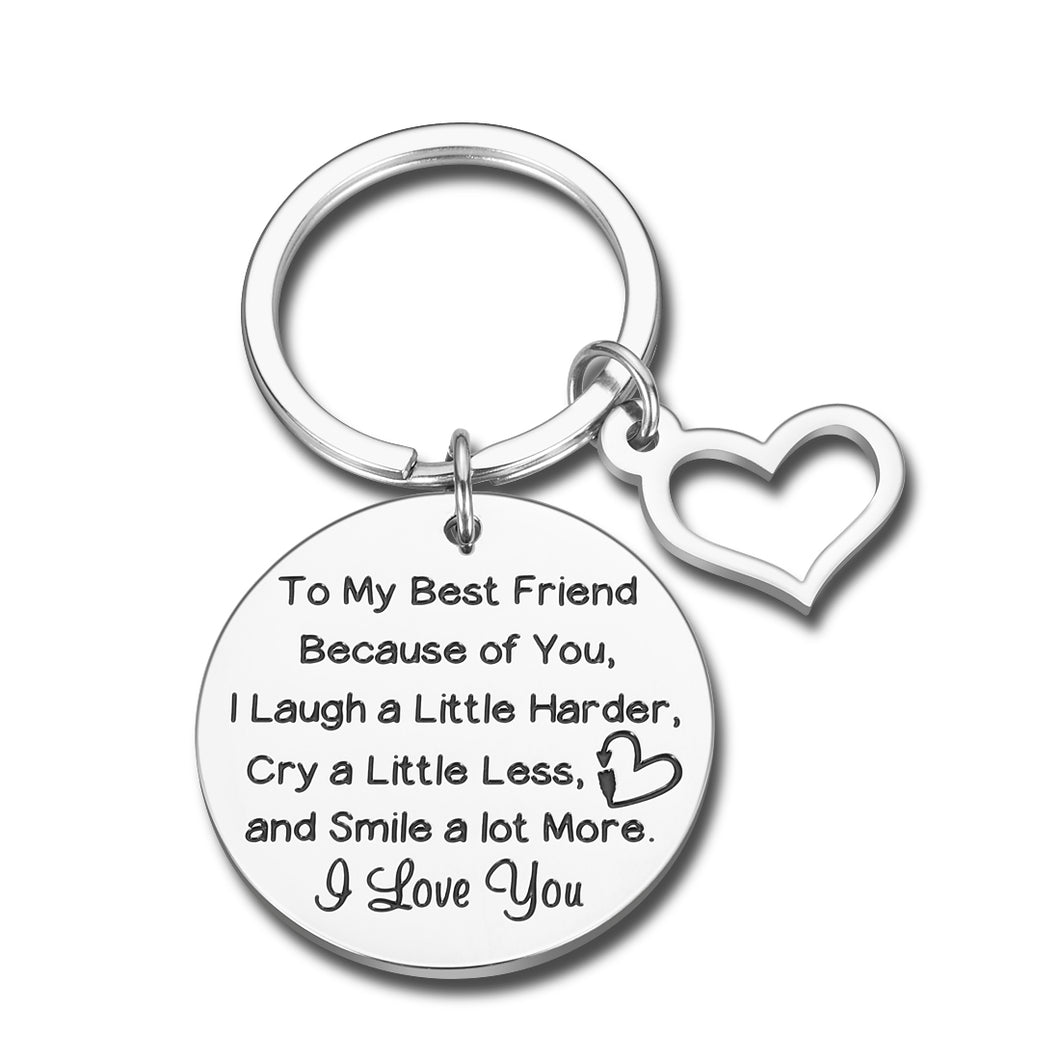 Friendship Gifts Keychain Thank You Gift to My Best Friend Because of You I Smile A Lot More I Love You Appreciation Gifts for BFF Sisters Birthday Graduation Valentine Christmas Gift for Teen Girls