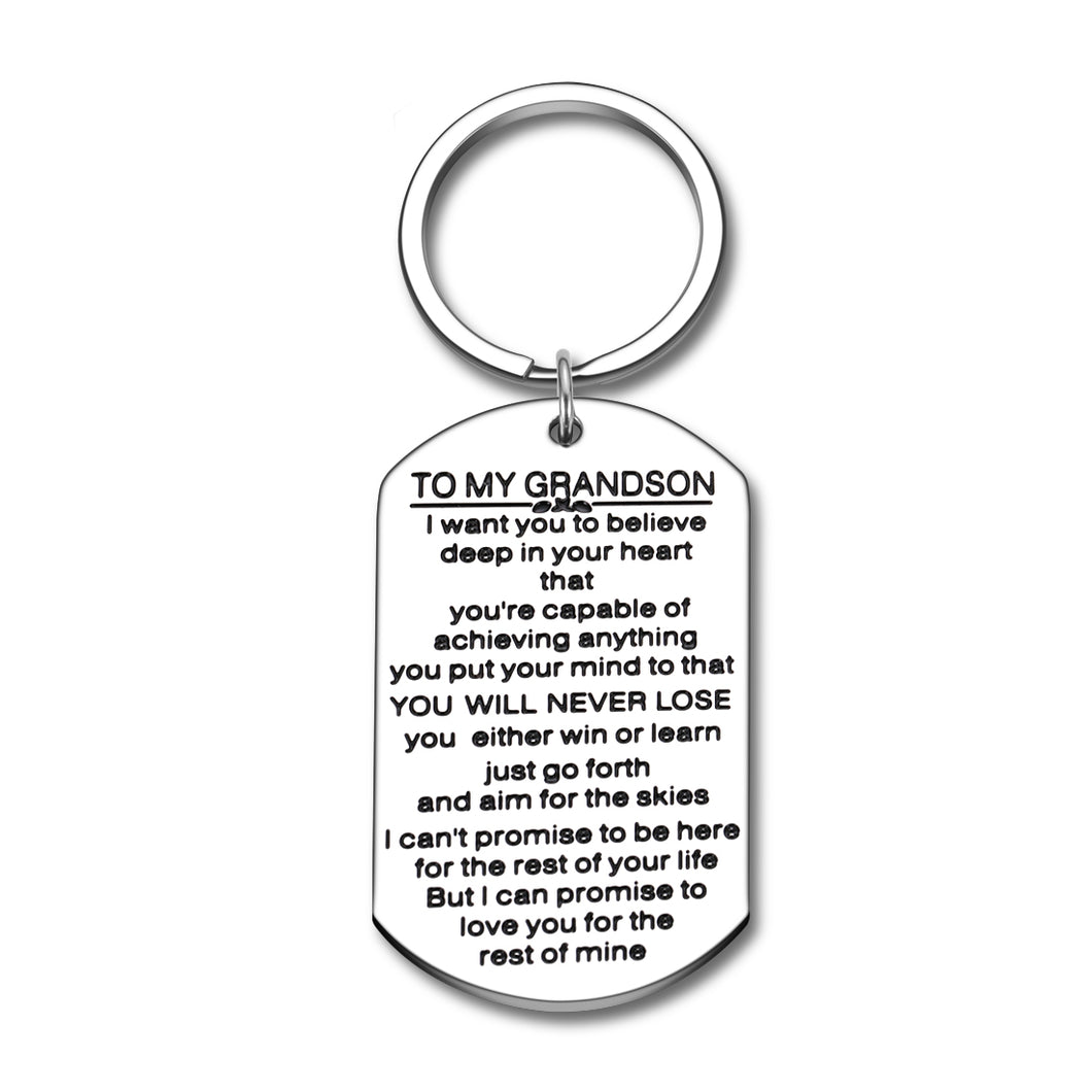 Inspirational Grandson Gift Keychain Birthday Graduation Christmas Gifts from Grandpa Grandma Grandparents I Want You to Believe Deep in Your Heart Stocking Stuffer for Boys Teenage Kids