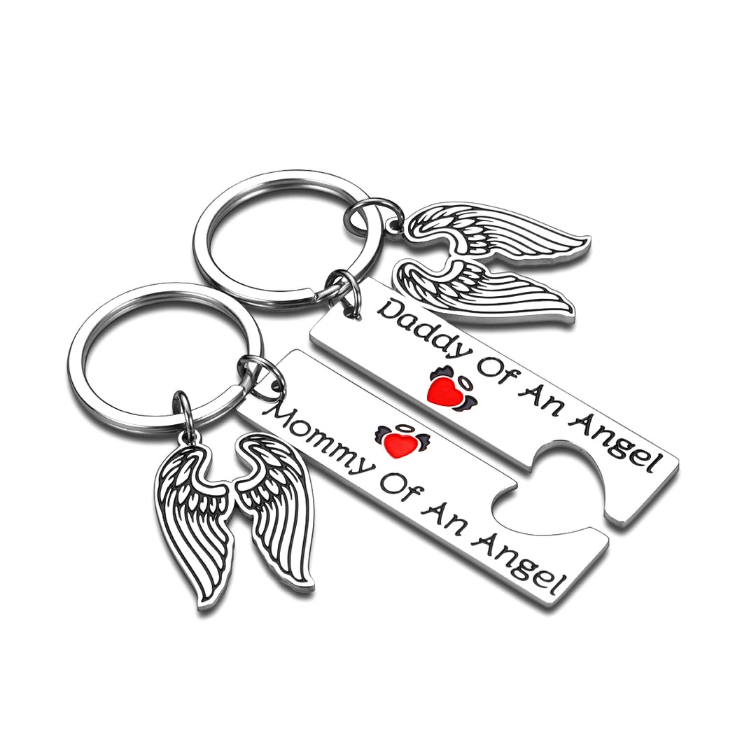 Aizza Miscarriage Sympathy Gifts Keychain Loss Memorial Mommy Daddy of an Angel Wing Keepsake Set of 2 Loss of Baby Child Infant Remembrance Key Chain Gift Jewelry