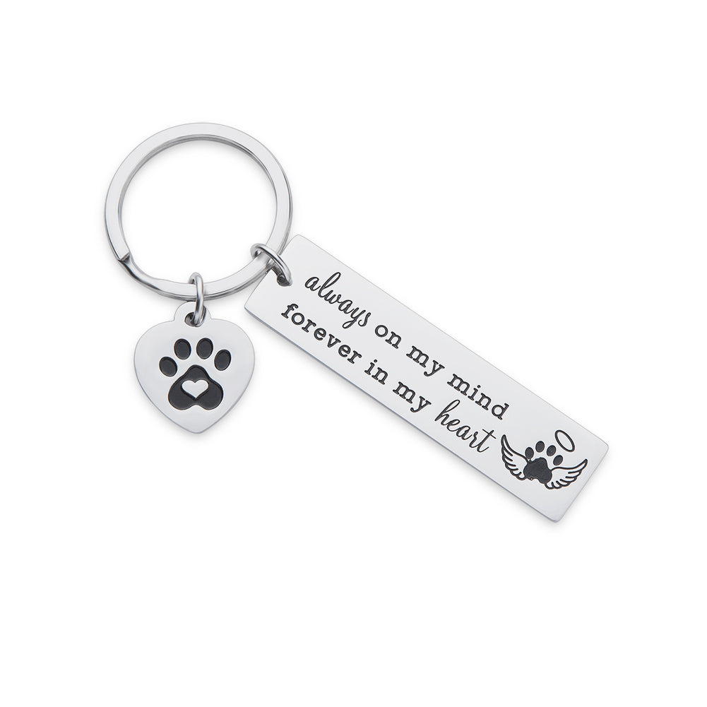 Pet Dog Memorial Keychain for Pet Dog Cat Lover Sympathy Gift Loss of Dog Personalized Remembrance Key Chain with Dog Cat Paw Prints Gifts Forever in My Heart for Pet Owner Men Women