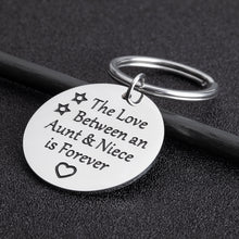 Load image into Gallery viewer, Aunt Gift Keychain Mothers Day Gifts Charm Key Ring Aunt Gifts from Niece Birthday Family Gifts for Her Women The Love Between Aunt and Niece is Forever
