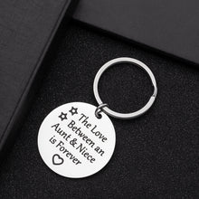 Load image into Gallery viewer, Aunt Gift Keychain Mothers Day Gifts Charm Key Ring Aunt Gifts from Niece Birthday Family Gifts for Her Women The Love Between Aunt and Niece is Forever
