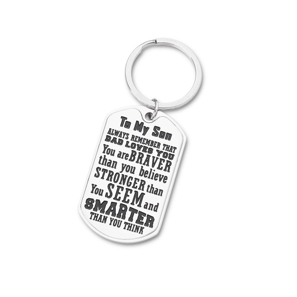 Son Gifts Keychain from Dad Inspirational Graduation Birthday Gift You Are Braver Stronger Smarter And Loved Christmas Stocking Stuffer Long Distance Encouragement Gift for Boys