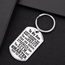 Load image into Gallery viewer, Son Gifts Keychain from Dad Inspirational Graduation Birthday Gift You Are Braver Stronger Smarter And Loved Christmas Stocking Stuffer Long Distance Encouragement Gift for Boys
