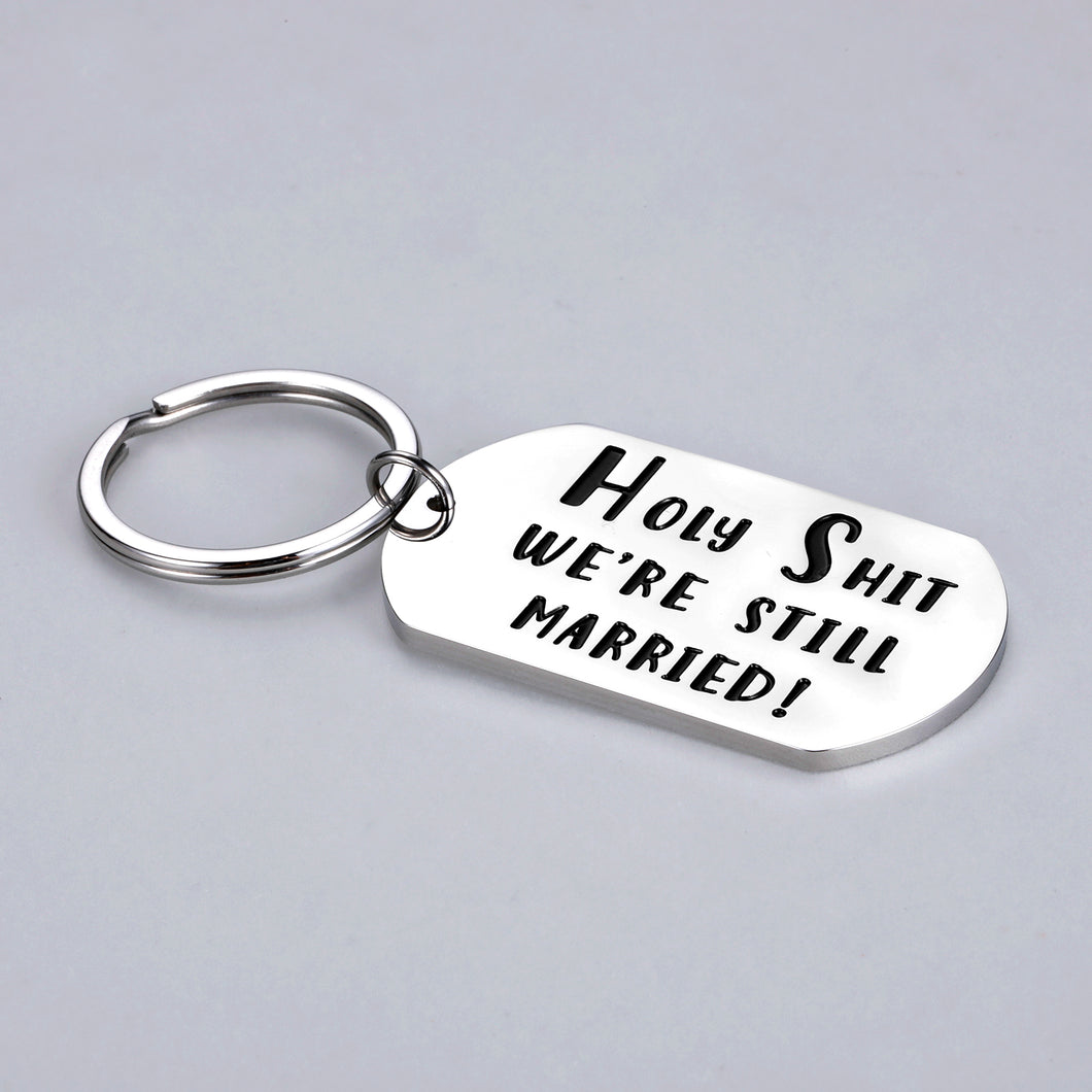 Funny Couple Anniversary Keychains for Husband Wife Birthday Valentine Day Wedding GITS for Men Women Hubby Wifey Marriage Gag Present for Him Her Stocking Stuffer Jewelry Key Chain