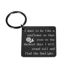 Load image into Gallery viewer, Sunflower Keychain for Women Inspirational Birthday Graduation Christmas Gifts for Sisters I Want to Be Like A Sunflower Uplifting Spiritual Black Pendant Friendship Present for Best Friends
