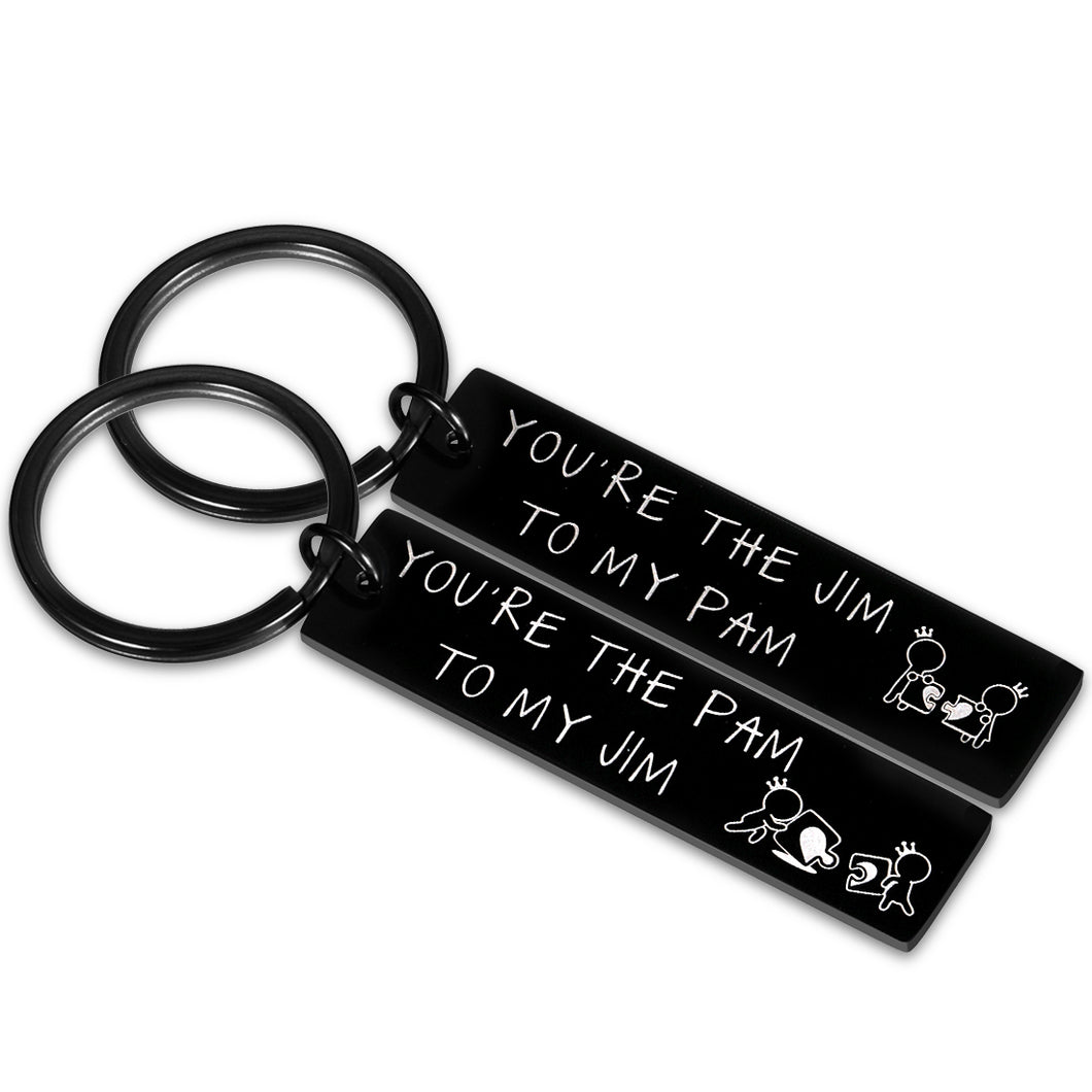 The Office Couple Gifts Keychain Set of 2 for Boyfriend Girlfriend Husband Wife Valentine Birthday Pres Jim and Pam Gift Engagement Wedding Anniversary Christmas TV Show Lover Keyring for Him Her