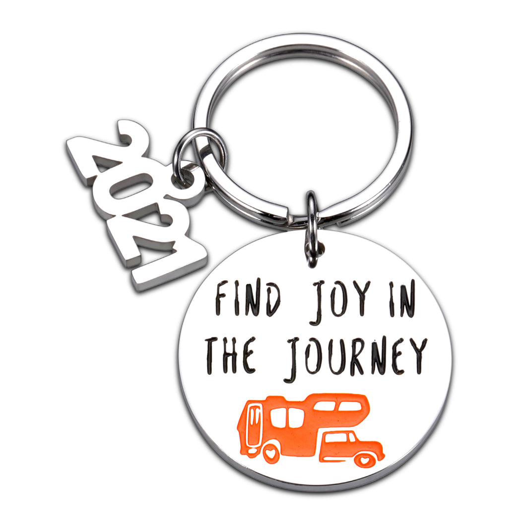 2021 Find Joy in The Journey Camping Keychain Gifts for Camper Traveler RV Owner Graduation Retirement Gift for Women Men Boss Coworker Graduation Happy Camper Gifts Decor RV Motorhome Accessories